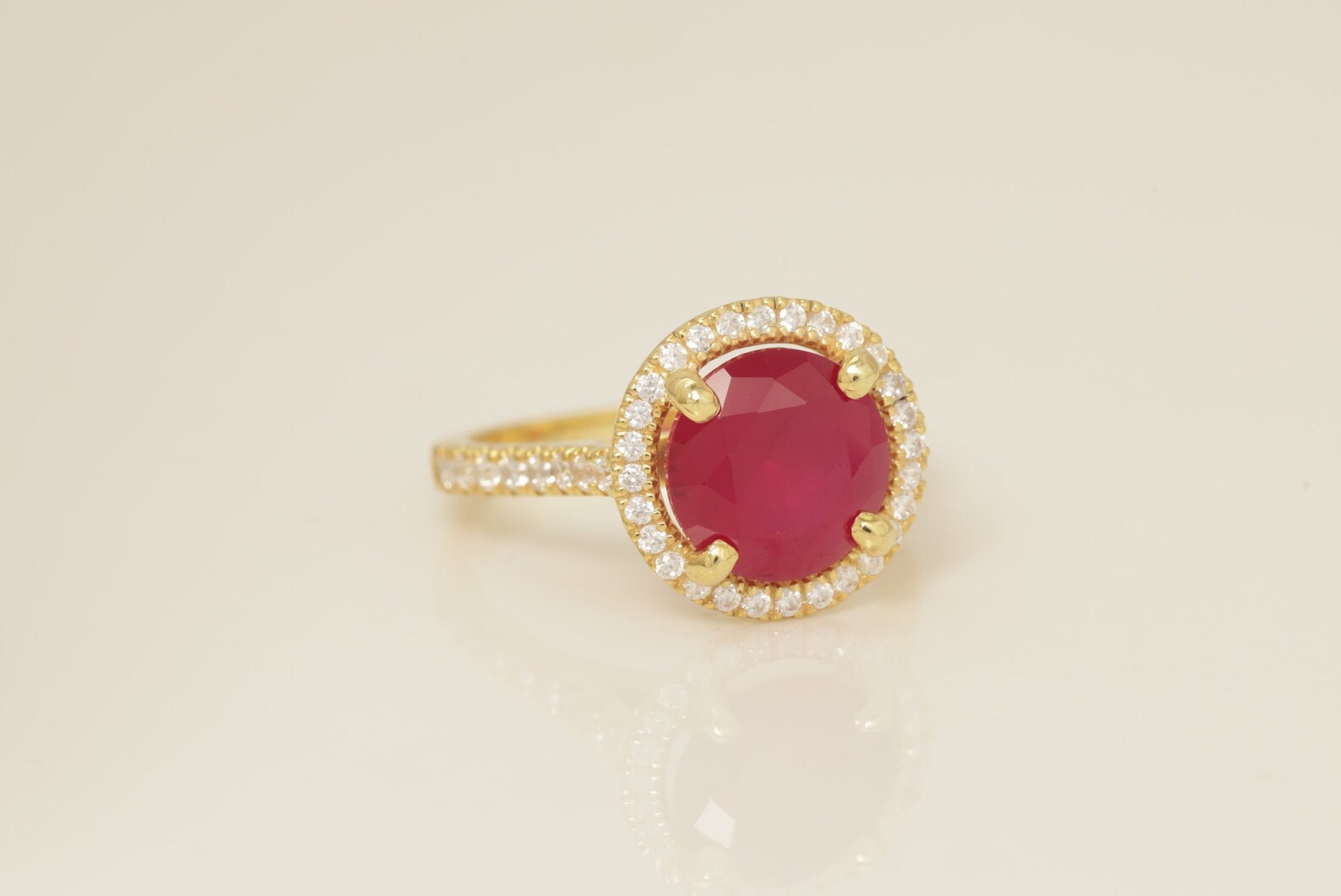 Diamond Halo Ruby Engagement Ring, July Birthstone Ring, Bridal Promise Ring, Anniversary Ring Gift for Her